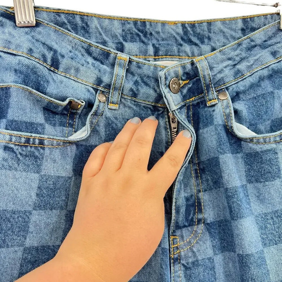 The Ragged Priest‎ Light Blue Checkered Checkerboard Dad Jeans Size 24 - Picture 4 of 12